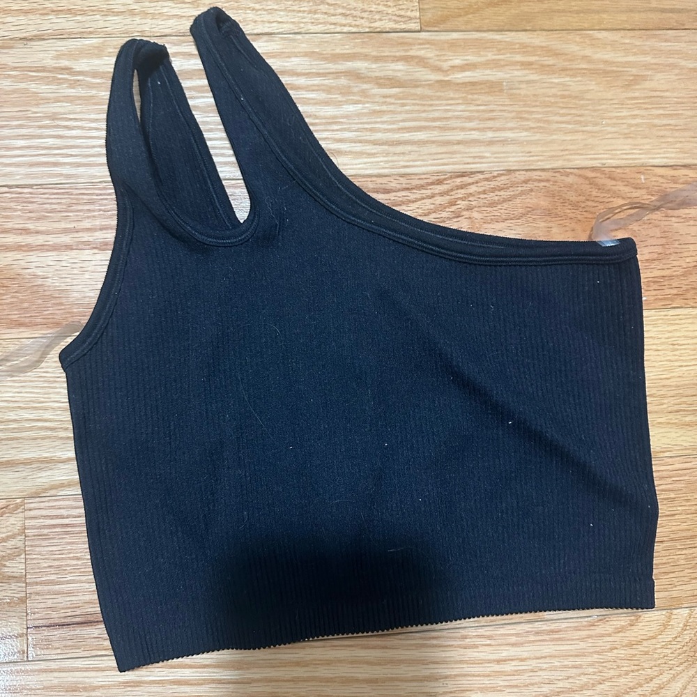 Black One-Shoulder Ribbed Top